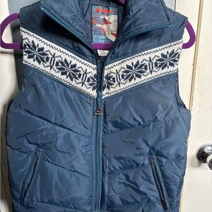 Blue Quilted Down-Blend Vest with Snowflake Knit Yoke